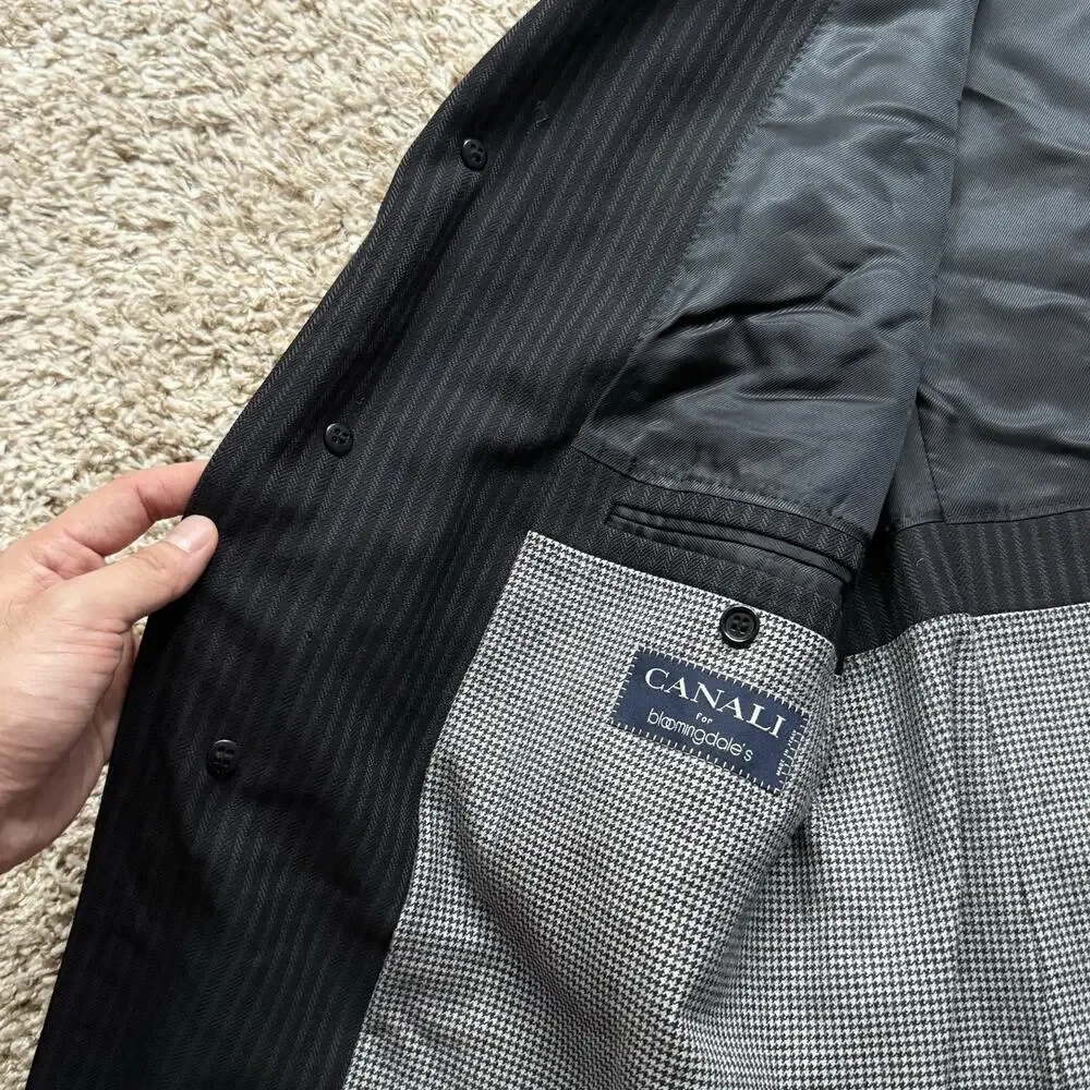 Vintage Canali Made In Italy Thick Wool Black Striped Long Suit Jacket Size 54L